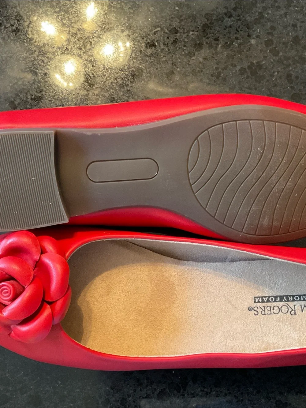 Kim Rogers Red Floral Rose Accent Rounded Point-Toe Ballet Flats